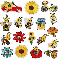 Écussons brodés personnalisés Abeille Tournesol, design dessin animé, fabricant OEM ODM pour vêtements, jeans, sacs