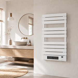 Sèche-serviettes chauffant 2-en-1 en aluminium avec ventilateur, thermostat et minuterie, à fixation murale pour salle de bain - Product Image 1