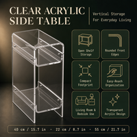 Table d'appoint compacte verticale en acrylique transparente à 2 niveaux, bords polis et arrondis, personnalisable, très vendue
