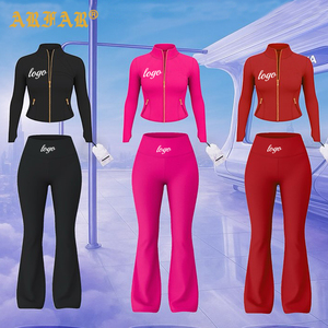 Set di 2 Pezzi <span class=keywords><strong>Abbigliamento</strong></span> Sportivo Senza Cuciture per Donne, Giacca Sportiva e Leggings in Spandex e Nylon di Alta Qualità, <span class=keywords><strong>Abbigliamento</strong></span> da <span class=keywords><strong>Palestra</strong></span> e <span class=keywords><strong>Fitness</strong></span> - Product Image 1