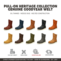 Botas de Trabajo Color Bronceado al por Mayor para Hombre, de Cuero, con Suela Goodyear, Estilo Pull-On, Venta al por Mayor, Botas de Trabajo OEM ODM Directo de Fábrica