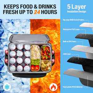 Large Soft Cooler Bag <b>Insulated</b> <b>Lunch</b> <b>Box</b> Backpack with Zippered Dispensing Lid Outdoor for Campus Girl Thermal Food Solar Panel - Product Image 3