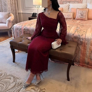 Gaun Malam Mewah OEM ODM dengan Renda untuk Wanita, Gaun Prom Elegan dengan Lengan Ilusi, Pakaian Pesta Koktail Seksi Ukuran Besar - Product Image 2