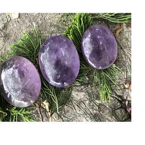 Amethyst Oval Palm Stones Anxiety Stress Relief Therapy Natural Polished Energy Stone Healing Crystal