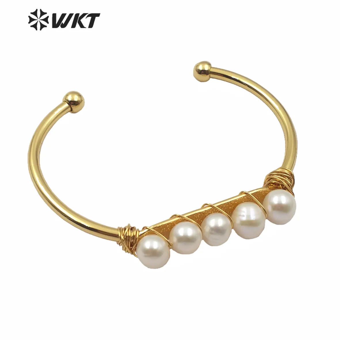 WT-B486 New design lady charm jewelry pearl bangle pearl wire wrapped gold plated bangle fashion jewelry for women