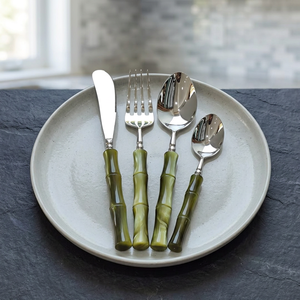 Ensemble de couverts en acier inoxydable avec manche en bambou, cuillère, fourchette, couteau, vaisselle, ustensiles de table pour la maison et les restaurants - Product Image 2