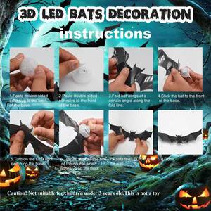 Calcomanías de Murciélagos 3D de Halloween que Brillan en la Oscuridad con Luces LED para Decoración de Fiestas Espeluznantes e Iluminación de Habitaciones - Product Image 5