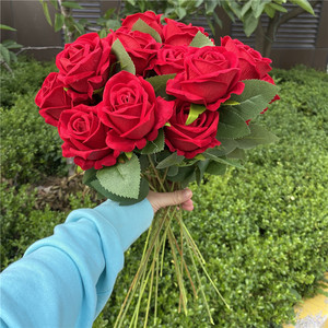 D050764 Rosa Artificial China Roja, Rosa Polvoriento, Rosa Blanca, Rosa de Terciopelo de Tacto Real, Flores Artificiales para Decoración de Bodas y Hogar - Product Image 4
