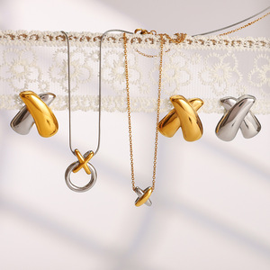 X Necklace Set Stainless Steel Jewelry For Women Party Fashion Jewelry Set Cross Shape Line Design Elegant European Style - Product Image 2