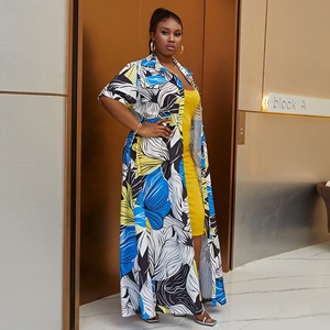 Cardigan long pour <span class=keywords><strong>femme</strong></span>, deux pièces, tenue décontractée, manteau court imprimé, grande <span class=keywords><strong>taille</strong></span>, nouvelle collection été - Product Image 6