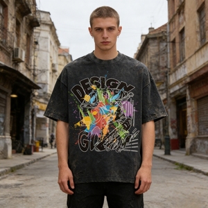 เสื้อยืดโอเวอร์ไซส์ผู้ชาย OEM ผ้าฝ้าย 100% ขายส่ง น้ำหนัก 260 กรัม เสื้อยืดสไตล์สตรีทแวร์ ฮิปฮอป ลายกราฟิกวินเทจ ล้างสีแบบแอซิดวอช สำหรับทั้งชายและหญิง - Product Image 1