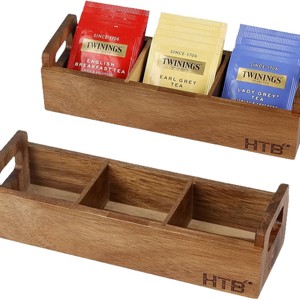 Boîte à sachets de thé en bois, organisateur de bureau multi-compartiments avec poignée pour le rangement à la maison et en cuisine - Product Image 5