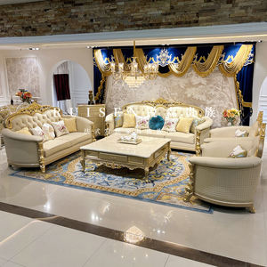 Set Sofa Ruang Tamu Warna Barok Prancis Mewah, Furnitur Ruang Tamu Eropa, Sofa Kulit Asli Gaya Istana Kerajaan - Product Image 2
