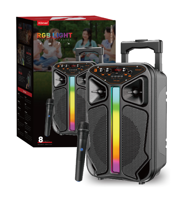 Outdoor Home Party Trolley Subwoofer Boombox Portable Speaker Wireless Mic Plastic Speaker