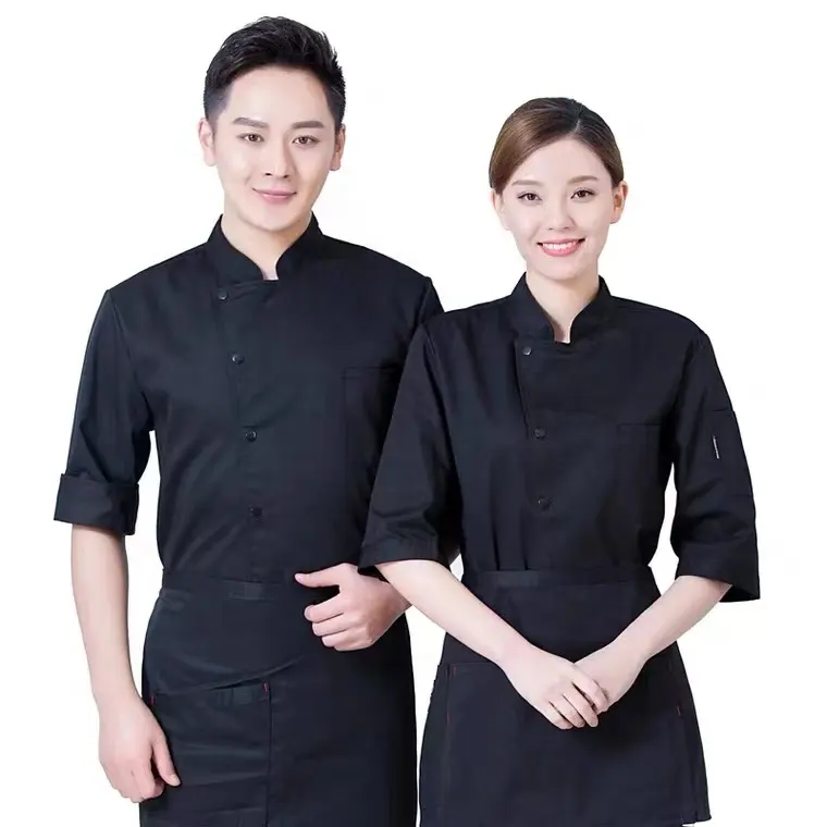전문 현대 레스토랑 유니폼 디자인 블랙 요리사 유니폼 주방 셔츠 핫 세일 OEM