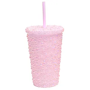 Glitter su şişesi plastik çivili Bling Tumbler tam Bling Rhinestone FDA sertifikası toptan 450ml/650ml lüks Drinkware