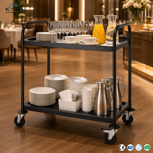 Chariot de service à 2 et 3 niveaux en acier inoxydable noir mat 201/304, 810x460x850mm, chariot utilitaire avec roues pour restaurant, hôtel - Product Image 2