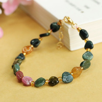 Bracelet unisexe religieux plaqué or 18 carats avec perles de tourmaline de couleur irrégulière – Collection Cadeau Tendance – Offre Spéciale