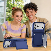 Schokbestendige gekleurde skin-feel TPU PC flip wallet case met kaartsleuf en standaard voor iPhone 15 16 17 Pro Max