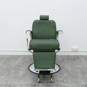 Kursi Potong Rambut <span class=keywords><strong>Salon</strong></span> Mewah Kulit Hijau Heavy-Duty Custom Modern dengan Rangka Stainless Steel dan Kursi untuk Toko Tata Rambut - Product Image 4