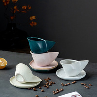 MSH Cadeau de Noël : Ensemble tasse à café et soucoupe en céramique mouchetée Wabi-sabi, Mug à expresso artisanal minimaliste, pour cadeau de pendaison de crémaillère