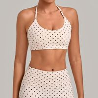 Soutien-gorge de yoga vintage imprimé côtelé à col halter et fines bretelles pour femme, coupe ajustée, très extensible, idéal pour le Pilates et le sport