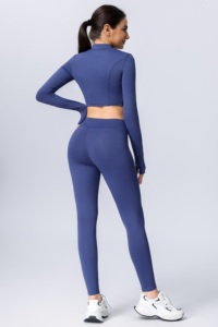 Ensemble 2 pièces veste de sport et pantalon long assorti, col roulé, manches longues, taille élastique, séchage rapide, sans couture - Product Image 5