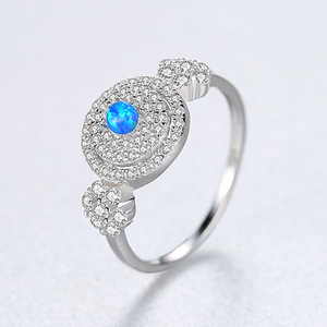 blue <b>Opal</b> Cocktail <b>Ring</b> 925 Sterling Silver Pave Setting Round Brilliant Cut Diamond Women's Luxury Fine Jewelry - Product Image 5