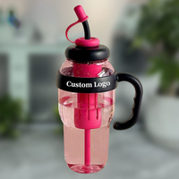 Botella de Agua de Plástico con Pajita para Helados, de Gran Capacidad, para Verano, al Aire Libre, Nueva Botella con Asa de la Suerte