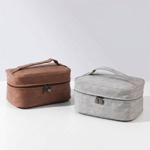 Bolsa de Cosméticos de PU con Diseño de Piel de Cordero, Impermeable, para Viaje, con Asa Superior y Doble Cremallera, Organizador de Maquillaje - Product Image 4
