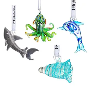 Mini Blown Glass Ornament Ocean Themed Dekorative Hängende Ornamente Dekor für Weihnachts baum (Hai, Delphin, Tintenfisch, Muschel)