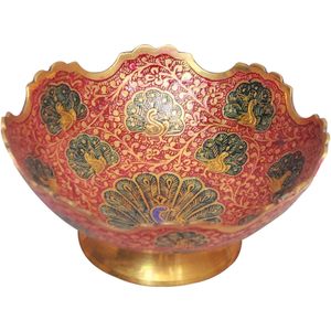 PARIJAT Artisanat Ustensiles de cuisine design Laiton multicolore Imprimé oiseau Bol à fruits secs décoratif rond Plateaux à découper artisanaux - Product Image 3