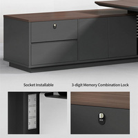 Bureau de direction contemporain haut de gamme en forme de L avec trou pour câbles et armoire de rangement à serrure à combinaison