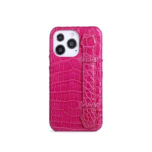 Luxury Rare Crocodile Skin Leather Phone Case Mobile Phone Cover with Strap Stand for iPhone 13 Pro Max
