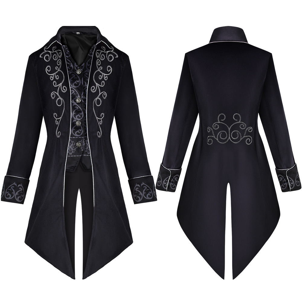Silver-trimmed swallowtail coat black