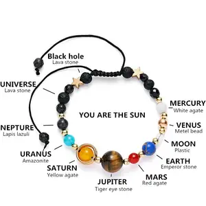 Hovanci Verstelbare Gevlochten Touw Natuurlijke Lava Steen Universe Acht Planeet Armband Energie Zonnestelsel Armband