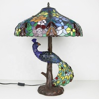 Abat-jour de table LED Longhuijing 18 pouces en verre coloré, écologique, simple, style dôme méditerranéen, base paon, AC