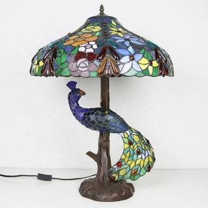 Abat-jour LED en verre coloré de 18 pouces Longhuijing pour lampe de table, style méditerranéen, base en forme de paon, universel AC - Product Image 6