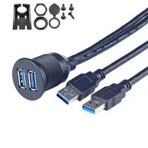 Kabel ekstensi flush mount USB ganda, untuk soket pengisi daya mobil modifikasi upgrade Aksesori Otomotif