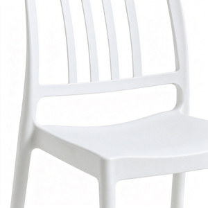 Chaise de salle à manger moderne en plastique blanc avec dossier géométrique, design minimaliste, empilable, mobilier pour la maison - Product Image 3