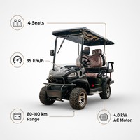 Voiturette de golf électrique tout-terrain Tarion 4 places, moteur AC 4KW, surélevée, longue portée, batterie lithium 72V, 35KM/H, pente 20-25 degrés