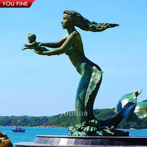 YOUFINE Statua di Sirena e Sirena Umanoide in Bronzo a Grandezza Naturale, Patina Bicolore per Decorazioni da Spiaggia - Product Image 6