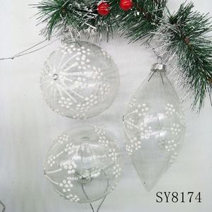 SY Brand Christmas Tree Ornament 80mm <b>Red</b> Transparent Hand-painted Double Tip Onion Glass Ball Craft <b>Glitter</b> Snowflake Pattern - Product Image 3