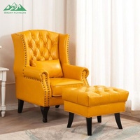Fauteuil Chesterfield classique personnalisable à une place, capitonné avec boutons et rivets, en similicuir PU rétro, avec pieds en bois assortis
