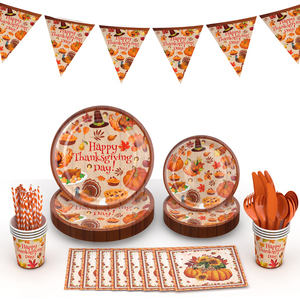 Juego de Cubiertos de Madera de Arce Turco para Cena, Incluye Platos, Servilletas, Tazas, Cubiertos y Manteles para Decoraciones de Fiesta de Acción de Gracias - Product Image 1