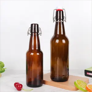 Bouteilles de bière ambrées vides de 330ml 500ml avec des bouteilles d'alcool en verre à couvercle rabattable avec couvercles bière Kombucha brassée à la maison fermentée