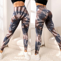 Legging de sport pour femme, taille haute élastique, effet froncé aux fesses, sans couture, tie-dye, extensible dans les quatre sens, pour yoga et fitness