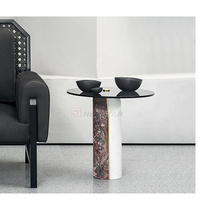Newstar – Table basse ronde italienne en verre trempé pour salon, Table d'appoint en marbre naturel de Style Wabi Sabi