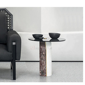 Newstar-<span class=keywords><strong>mesa</strong></span> de centro <span class=keywords><strong>redonda</strong></span> italiana de vidrio templado para sala de estar, <span class=keywords><strong>mesa</strong></span> lateral de mármol Natural estilo Wabi Sabi, diseñador del hogar - Product Image 2