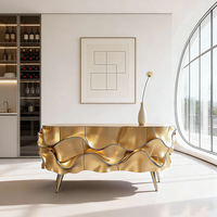 Buffet moderne de luxe en or, meuble de rangement en métal sculpté en forme de vague, table de buffet pour salon, meuble d'entrée, armoire